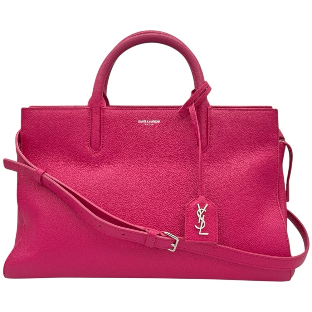 Saint Laurent Pink Leather Small Cabas Rive Gauche Crossbody Tote Bag